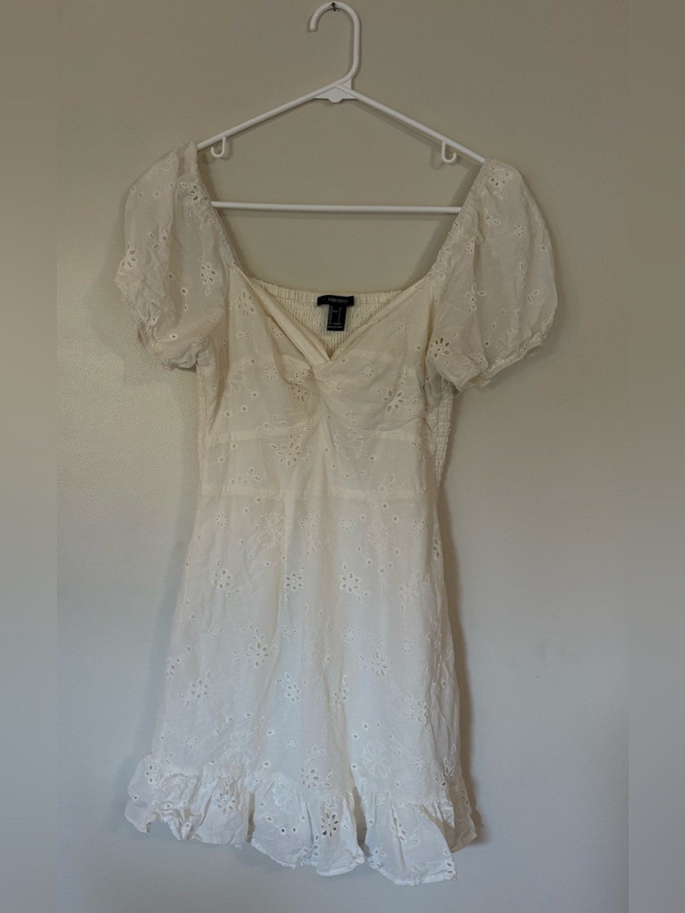 Forever 21 Smocked Eyelet Cream Dress
